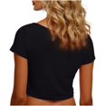 thumbnail image 5 of VSSSJ Hauts Courts pour Femmes Manches Courtes Col Rond Extensible Chandail Décontracté Ajusté Uni Confortable Été Basique T-Shirts Courts Noir Taille Unique, 5 of 5