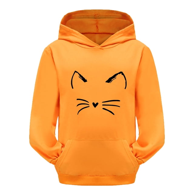 PMVFHDE Liquidation Chandails à Col Rond Filles Enfant Tout-Petit Garçons Filles Manches Longues Imprimés de Dessins Animés Chaud Chandail à Capuchon Chandail Hauts Tenues pour Enfants Survêtement Orange,120
