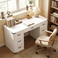 thumbnail image 2 of HOMCOM Bureau de Direction Style Ferme de 55 Pouces, avec 7 Tiroirs, Bureau d'Ordinateur, Blanc, 2 of 10