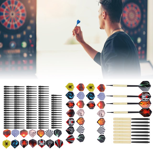 Tip Darts Set, Accessories Kit Include 12Pcs Darts Shaft 42Pcs Flights 100Pcs Tips Gift for Lovers and Friends for Relaxation and Entertainment
