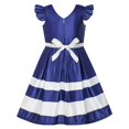 thumbnail image 2 of Robe Fille Bleu Marine Col en V Ruban Contraste de Couleur 7 Ans, 2 of 6
