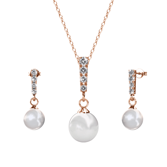 Cate & Chloe Gabrielle 18k Rose Gold Plated Pearl Jewelry Set with Swarovski Crystals for Women