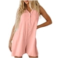 thumbnail image 3 of Liquidation à 90 pour Cent de Rabais! QATAINLAV Combinaison en Lin Décontractée et Chic pour Femme Été Sans Manches Débardeur à Boutons Jambe Grand Short Combinaisons Vêtements de Plage Vacances Rose P, 3 of 9