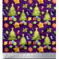 thumbnail image 1 of Soimoi Purple Cotton Poplin Fabric Gifts & Christmas Tree Print Fabric by Yard 56 Inch Wide, 1 of 5