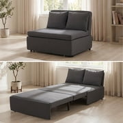 Mjkone Twin Size Convertible Sofa Bed, Modern Pull Out Linen Sleeper Sofa Couch, Revesible Couch Bed with Cushions&Throw Pillows for Small Place/Apartment/Living Room/Office/Studio (Dark Gray)