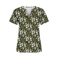 thumbnail image 4 of Penkiiy Blouse Décontractée d'Été à Col en V Imprimée pour Femmes, Manches Courtes, Boutons, Vert Armée, 4 of 5
