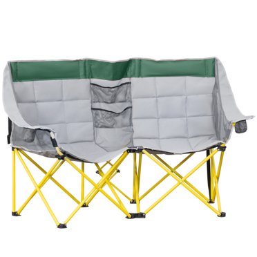 Outsunny Chaise de Camping Double Siège Causeuse Pliante avec Pochette de Rangement Vert