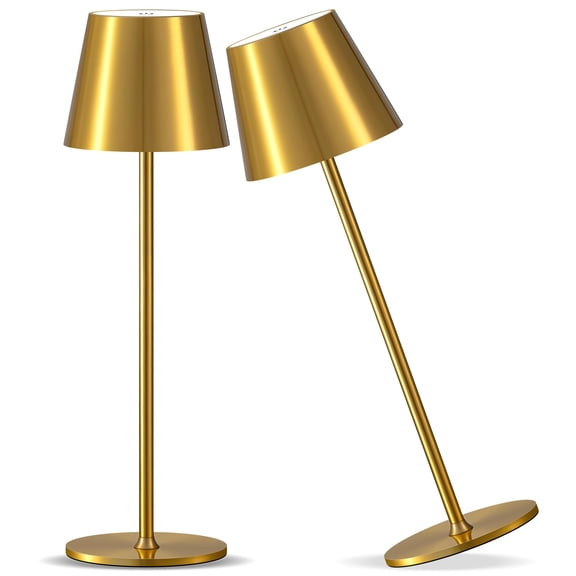 Gold Cordless Table Lamps Set of 2, Adjustable Height 8.8-20 inches, IP54 Waterproof Rechargeable Battery Desk Lamp for Indoor Outdoor Use