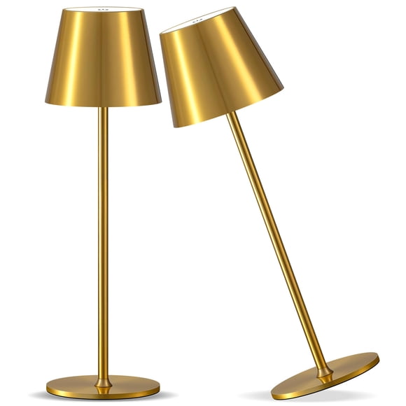 Gold Cordless Table Lamps Set of 2, Adjustable Height 8.8-20 inches, IP54 Waterproof Rechargeable Battery Desk Lamp for Indoor Outdoor Use
