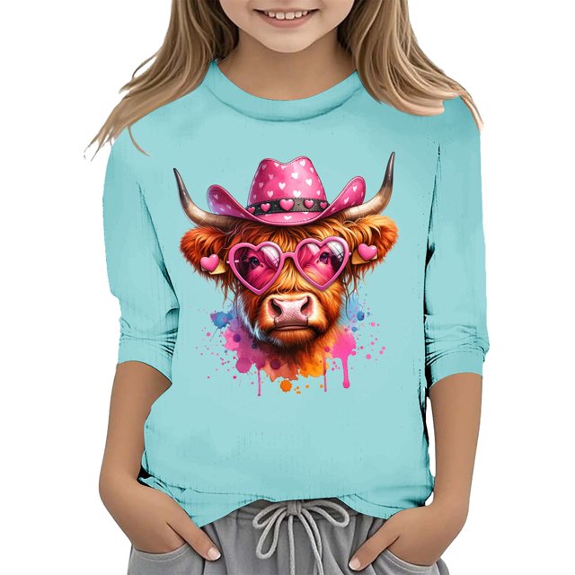 TZEWGL Tees For Newborn Print Round Neck Loose Short Cropped Sleeve Blouse For Baby size 5-6T