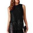 thumbnail image 1 of Weiqiqre Vêtements pour Femmes Débardeur Sans Manches à Col Ras du Cou à Franges à Paillettes Haut Court Scintillant Chemise de Fête Camisole Tenue, 1 of 9