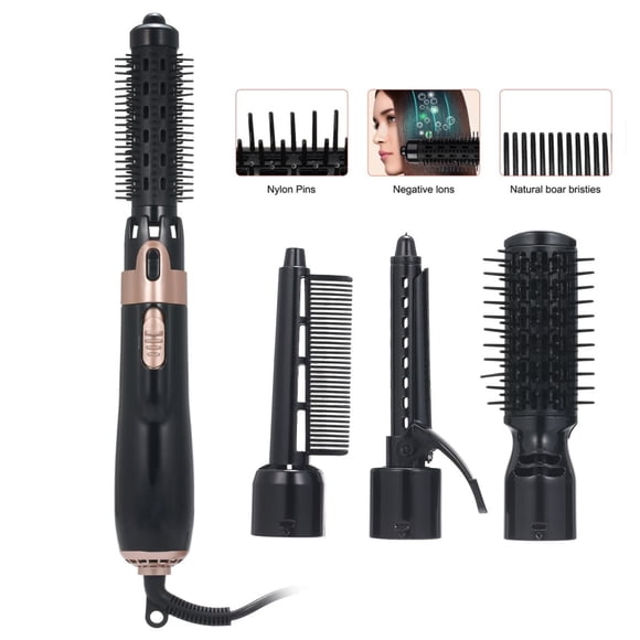 Hair Dryer Brush ,4 in 1 Hot Air Hair Blowout Brush,Hair Curler & Hair Dryer Brush Negative Ion Blow Dryer Brush in One, Interchangeable Brush Head Hair Styling Gift for Women (Black)