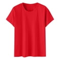 thumbnail image 4 of WTXUE T-Shirts à Manches Courtes, Chandails à Col Rond pour Femmes Chemises en Coton Chemises Amples T-Shirts Hauts Amples Unis / Décontractés pour Femmes Red L, 4 of 8