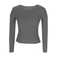 thumbnail image 4 of Ribbed Fitted Fall Tops - Crew Neck Long Sleeve Shirt Stretch Casual Basic Tees for Women, 4 of 7