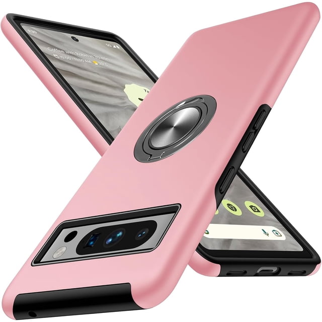 KOMI for Google Pixel 8 Pro Case, Slim Tough Rugged Shockproof Protective Pixel 8 Pro Phone Case with Metal Ring Kickstand for Google 8 Pro Case, Pink