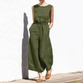 thumbnail image 2 of Yuyuzo Women Cotton Linen Jumpsuits Summer One-Piece Outfits Short Sleeve Wide Leg Long Pants Rompers, 2 of 7
