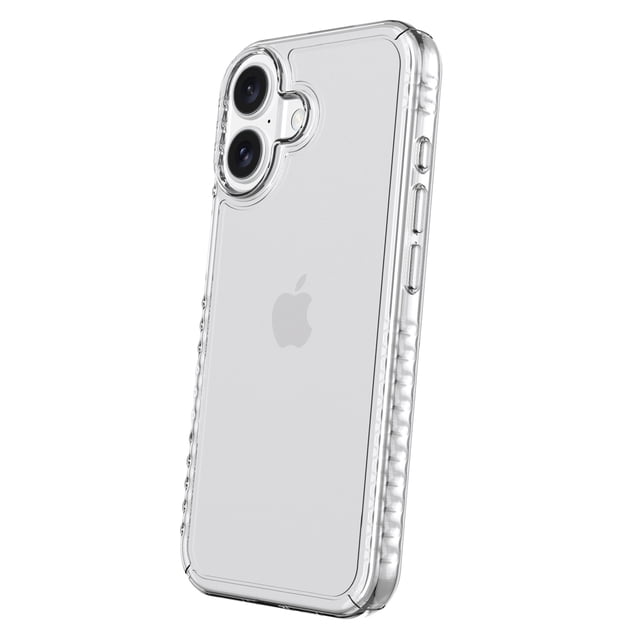 onn Étui de Téléphone en Gel Protecteur pour iPhone 17 transparent, Montré dans une Vue Profil 3/4 avec Gel transparent durable avec Poignées Latérales Améliorées et Pare-Chocs d'Angle, Testé contre les Chutes jusqu'à 6 Pieds, Offrant un Accès Complet aux Boutons et une Compatibilité de Recharge Sans Fil, Convient Aussi pour Protéger les Téléphones pendant l'Utilisation active.