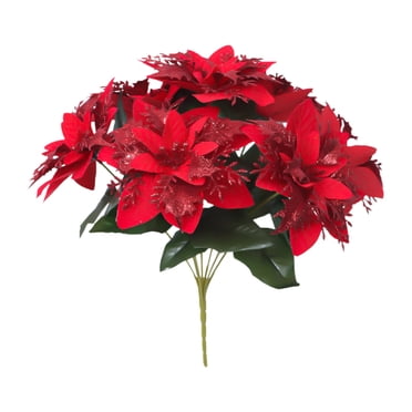 yulier Artificial Poinsettia Flowers Christmas Flowers 12.5 inch Faux Red Poinsettia Floral Bouquet Winter Holiday Christmas Decorations Home Office Indoor Outdoor