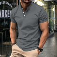 thumbnail image 3 of Jovati Short Sleeve Round-Neck Shirt for Men, Solid Color with Button Detail and Patch Pocket, Polyester Fabric, Regular Fit, Casual Style, Spring Summer Wear, 3 of 7