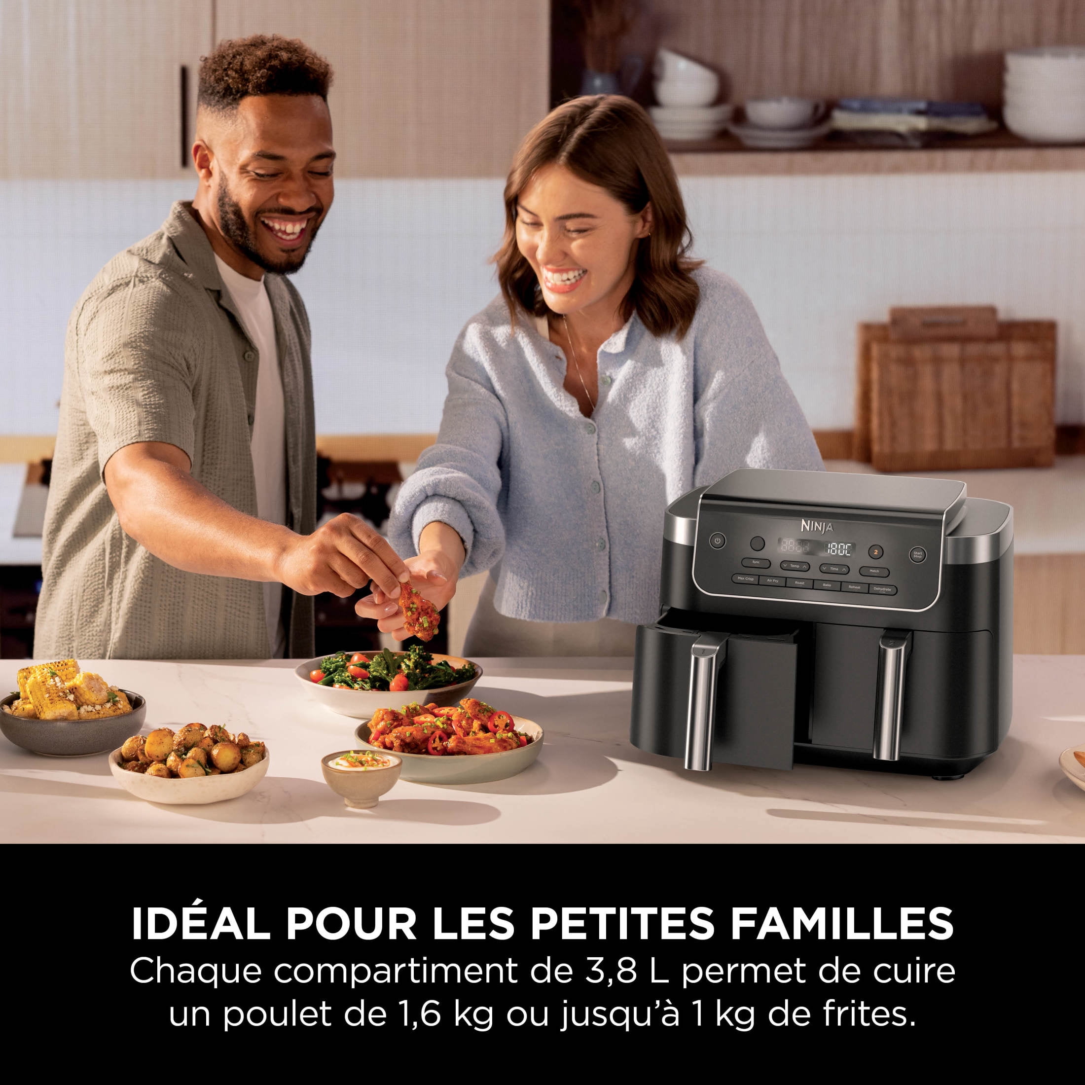 Ninja DualZone Air Fryer 8-Qt, 6-in-1, 2 Baskets, Smart Finish & Match Cook, Air Fry Roast Bake, DZ801C Gray