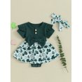 thumbnail image 2 of EYIIYE Barboteuse à Manches Courtes pour Bébé Fille Festival Irlandais Nouveau-Né Robe Col Rond Imprimé Trèfle Patchwork Côtelé avec Bandeau Ensemble de Vêtements Décontractés Mignons pour Petites Filles, 2 of 9
