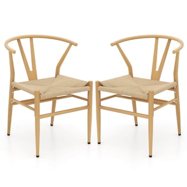Costway Ensemble de 2 Chaises de Salle à Manger Modernes Fauteuils de Cuisine Tressés avec Dossier Courbé en Forme de Y