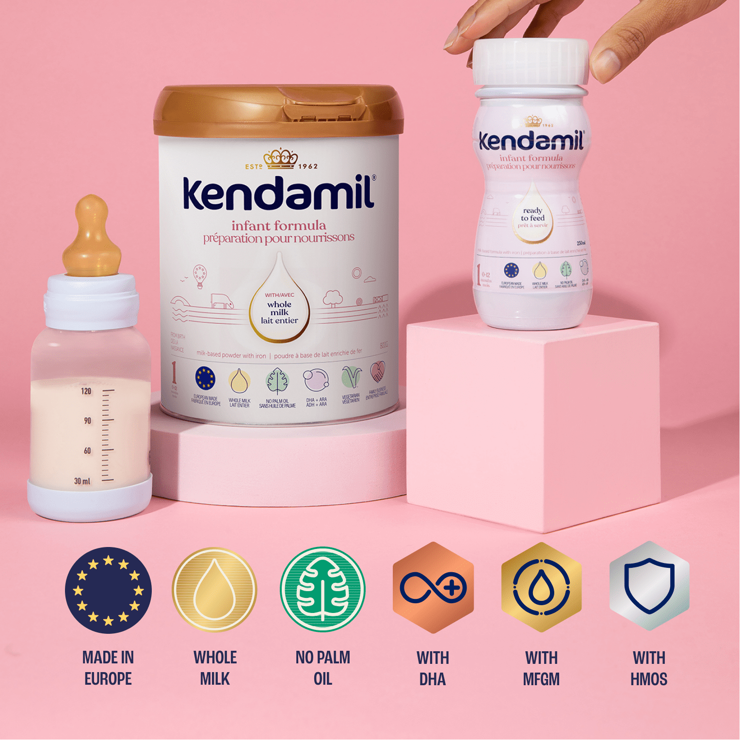 Kendamil Classic, Non-GMO Baby Formula with HMOs, GOS & FOS, Infant Formula, 0‚Äì12 Months, 237mL x 6ct Ready to Feed Bottles