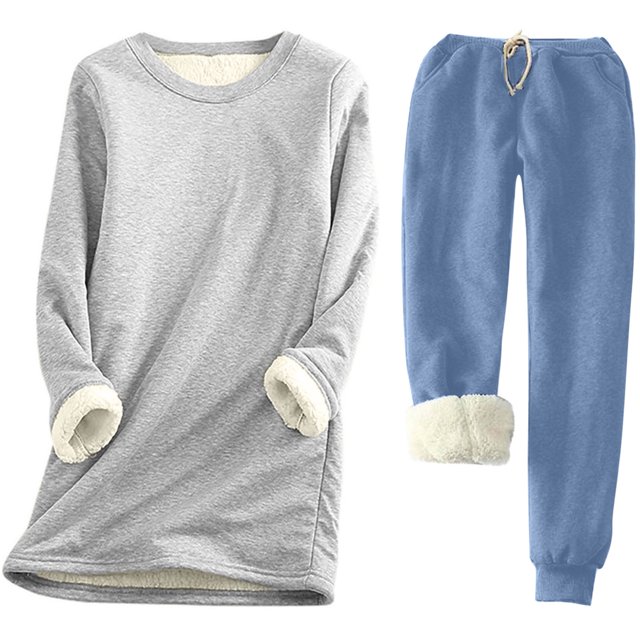 Pisexur Ensembles 2 Pcs pour Femmes Ensembles de Pyjama en Molleton Chaud pour Femmes 2 Pcs Chandail à Col Rond Pantalon de Pyjama Ample Vêtements de Détente Décontractés Tenues d'Hiver Surdimensionnées Grande Taille P-5TG