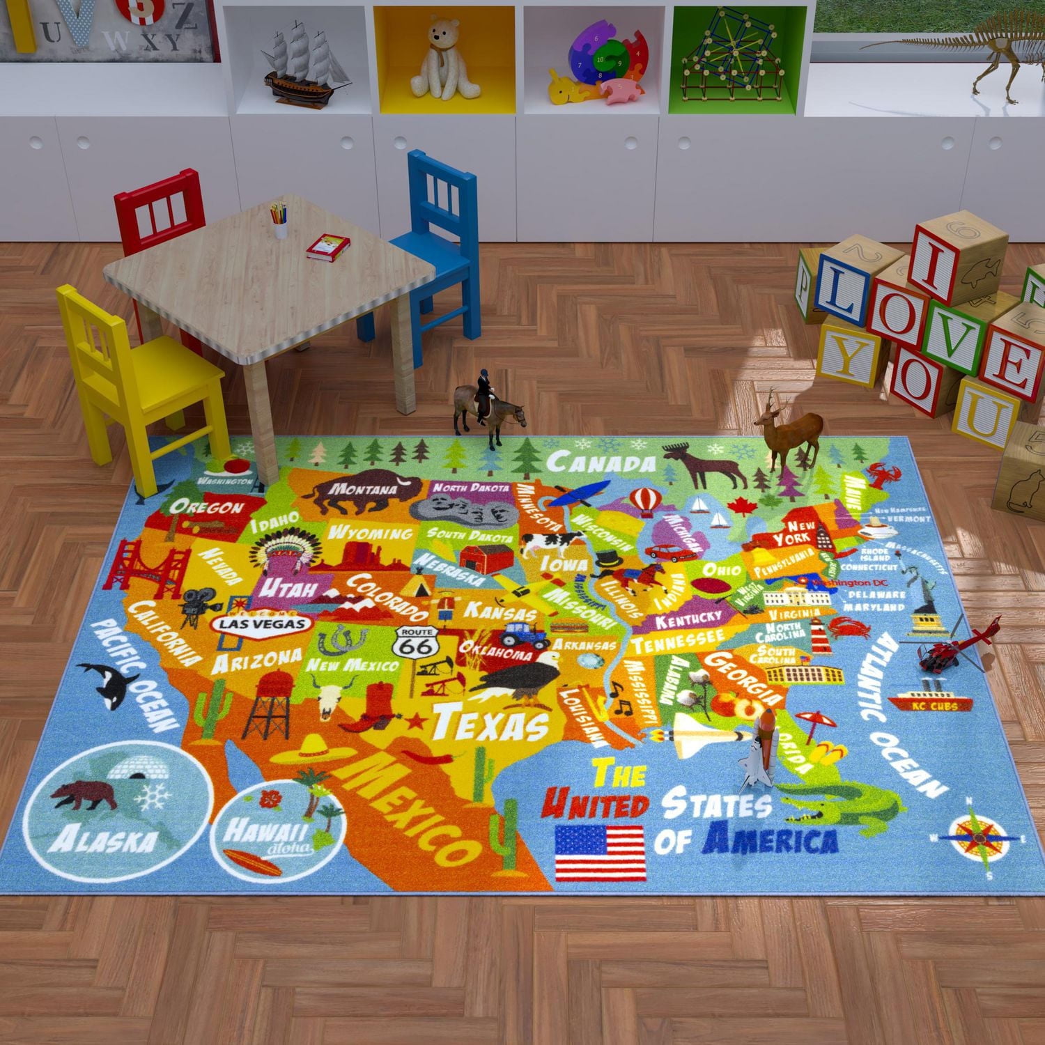 KC Cubs collection de récréation USA États-Unis carte tapis de zone d'apprentissage éducatif et de jeu tapis de tapis pour enfants et enfants chambres et salle de jeux