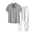 thumbnail image 1 of Veste de Complet en Satin pour Homme Décontractée de Printemps Unie Couleur Manches Courtes Col Rabattu Ensemble et Cravate Haut à Col pour Homme Pantalon Long Complet Flapper pour Homme, 1 of 2