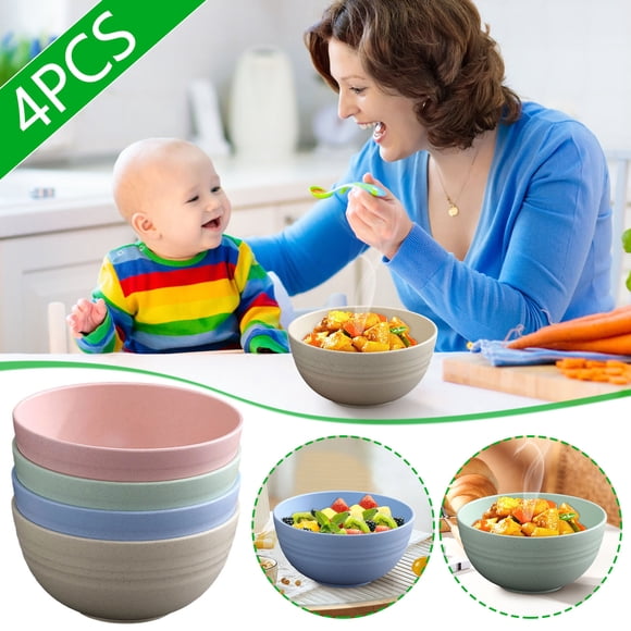 Ensemble de 5 Bols en Plastique en Paille de Maïs, Bols Colorés Antidérapants pour Soupe et Nouilles, Ensemble de Vaisselle de Cuisine Léger et Durable, Bols de Service Empilables et Écoresponsables, Ensemble de Vaisselle pour Usage Quotidien Domestique
