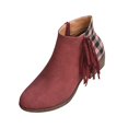 thumbnail image 1 of XZNGL Chaussures pour Femmes Décontractées Mode à Franges à Carreaux à Franges à Empiècements Rétro en Suède Givré Bottines à Talon Moyen, 1 of 9