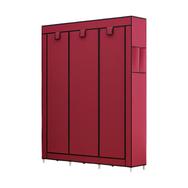 Red Dustproof Closet Wardrobe Multifunctional Fabric Storage Cabinet Assembly Organizer for home and bedroom. This portable closet features a modular splicing design with adjustable partitions and hanging rods for personalized storage. Made of durable non-woven fabric, it measures 170x130x45cm and offers a compact, space-saving solution for clothing organization.