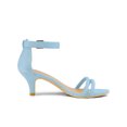 thumbnail image 3 of BLISSFUL STEP Women's Shoes Faux Suede Ankle Strap Kitten Heel Slide Straps Solid Sandals  Sky Blue 9, 3 of 7