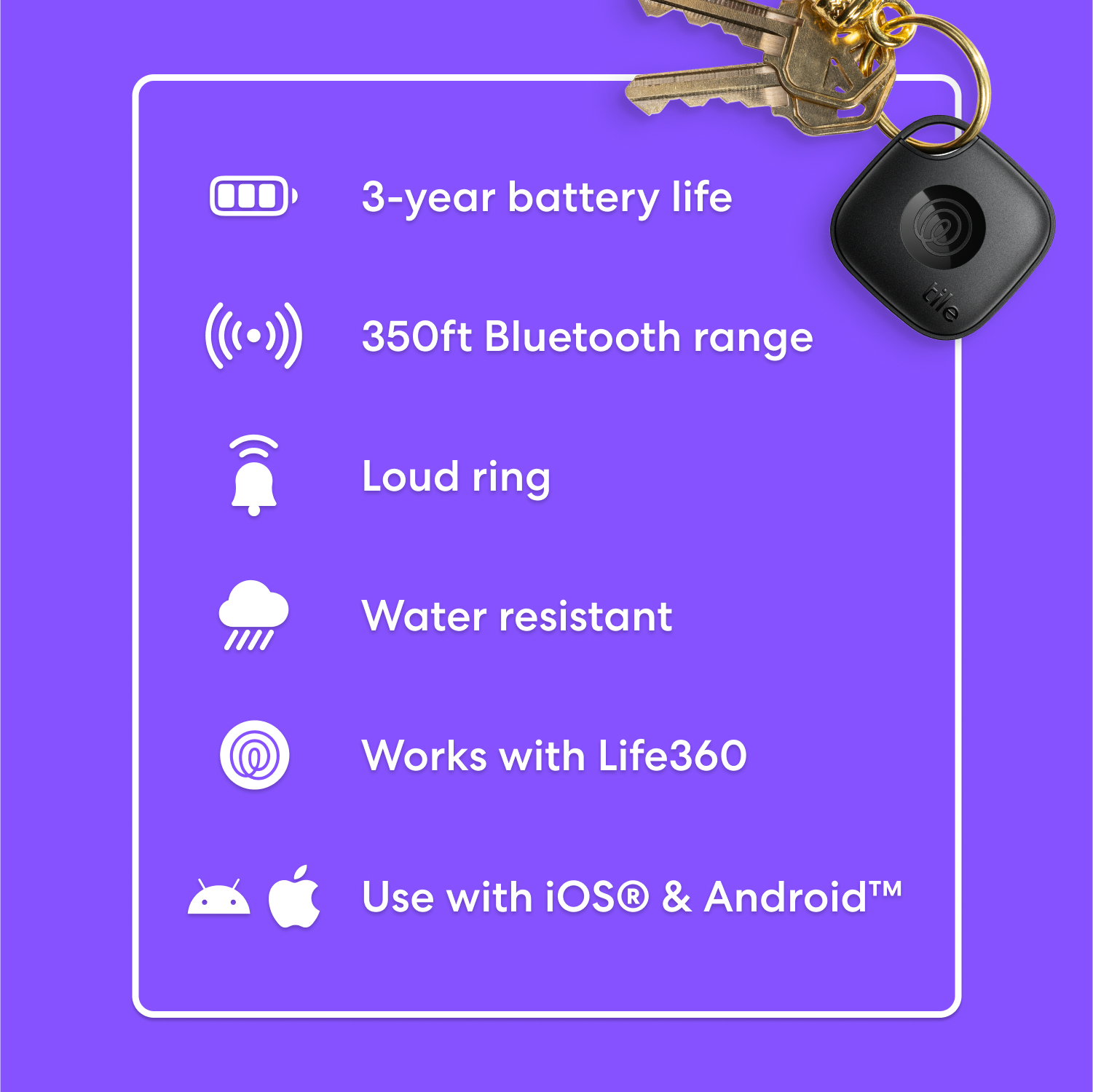 Life360 Tile Mate (2024) Bluetooth Tracker, both iOS and Android Compatible. 4-Pack Black