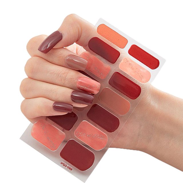 Semi Gel Nail Strips Patch Sliders Waterproof Gradient Color Full Cover K6F2