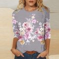 thumbnail image 1 of Xihbxyly Hauts pour Femmes Décontractés Mode pour Femmes Manches Trois Quarts Rétro Col Rond Imprimé de Pâques Hauts Amples Blouse, 1 of 4