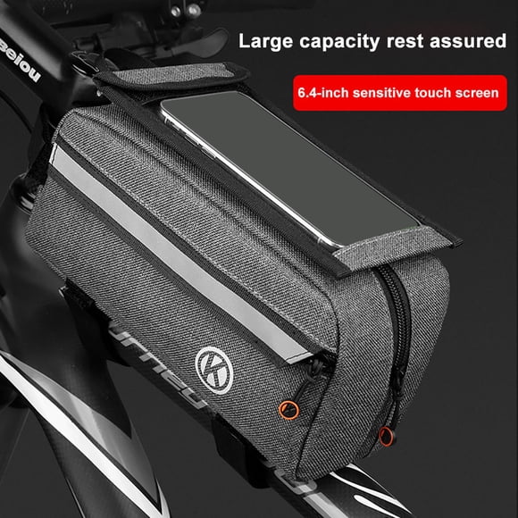 Bicycle Frame Phone Pouch, Waterproof Top Tube Bag with TPU Screen, Reflective Cycling Accessory, Adjustable Strap for Handlebar, Durable Bike Storage Solution