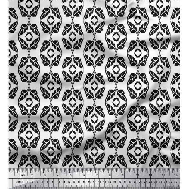 Soimoi Japan Crepe Satin Fabric Ogee Damask Print Sewing Fabric Yard 42 Inch Wide