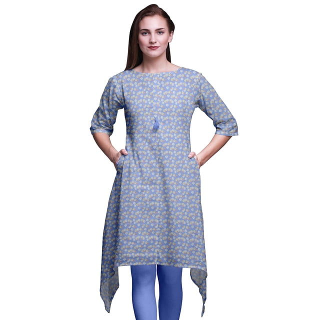 Bimba Hauts à Imprimé Floral de Marguerites Bleues pour Femmes Kurti Asymétrique Robe d'Été pour Filles XXX-Large