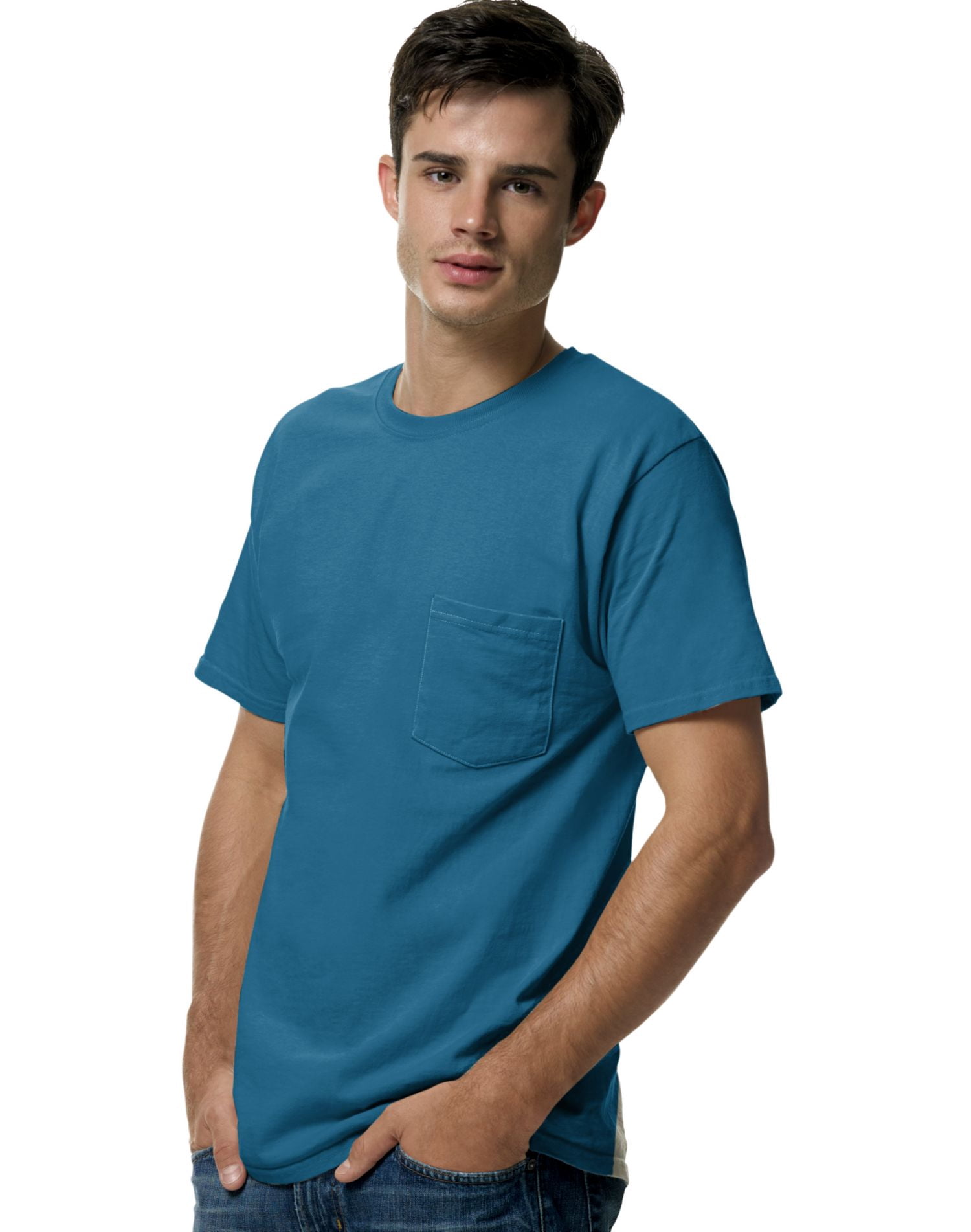 Hanes TAGLESS Men`s Pocket T-Shirt, XL, Sapphire