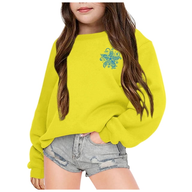 MEZZALL Sweat à Capuche à Manches Longues Imprimé Fleuri Mode Décontractée pour Filles, Jaune, 7-8 Ans