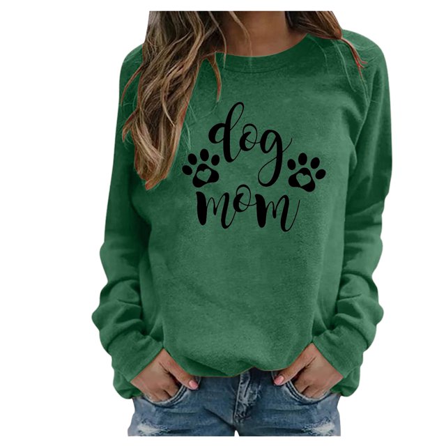 IROINID Économies Hauts pour Femmes Grande Taille Détente Manches Longues Empreinte de Patte de Chien Col Rond Hauts Chemise Blouse Chandail, Vert