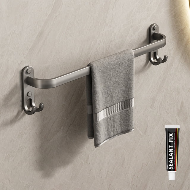 Meitianfacai Towel Rack Towel Holder, Gray Towel Rack Without Punching Storage Rack For Storage Bathroom Hanging Rack Wall Mounted Bathroom Towel Hanging Rod Single Pole Hook 2-in-1