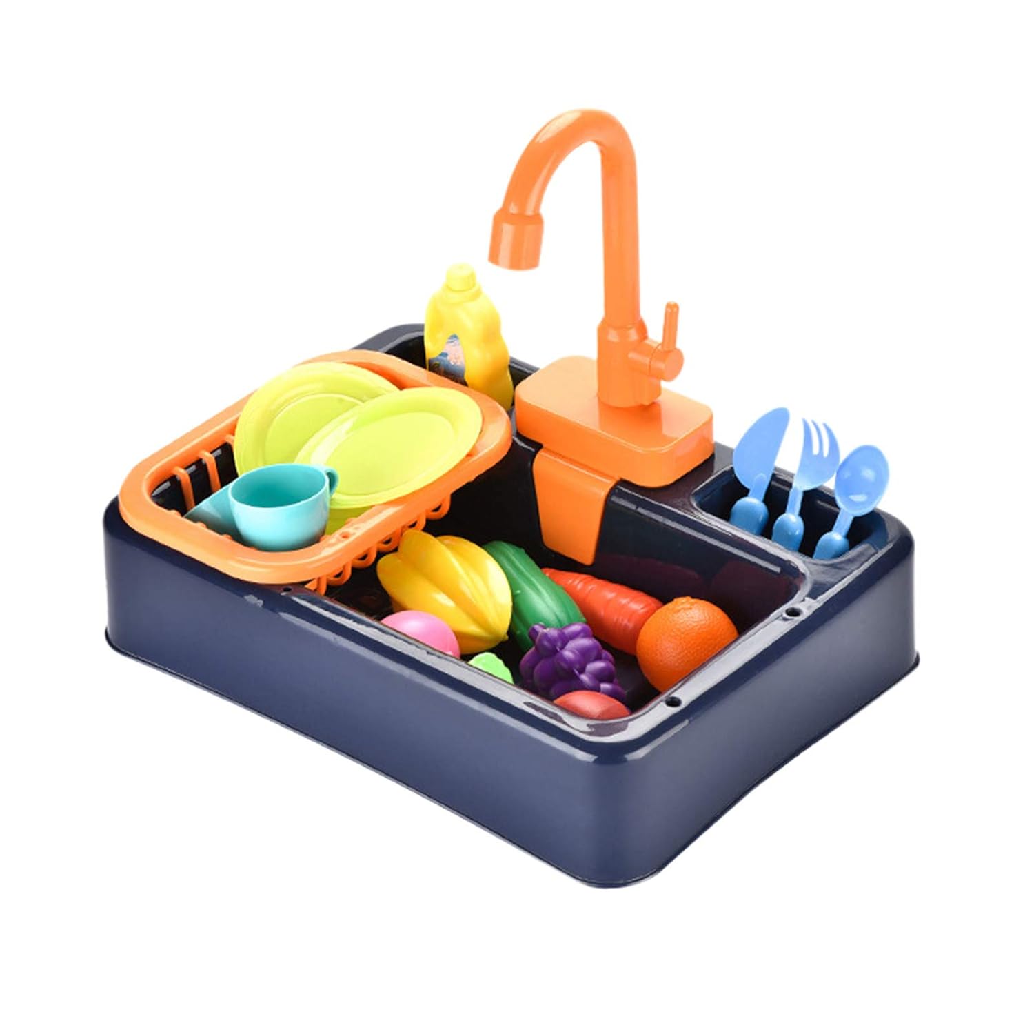 19PC Kitchen Play Sink Toy with Play Food & Color Changing Toy Dishes - Play Sink with Running Water - Pretend Play Kitchen Toys