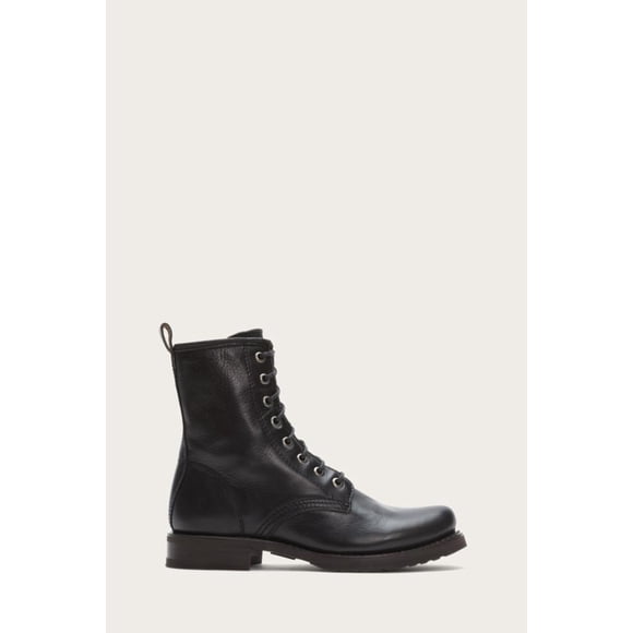Frye Women VERONICA COMBAT BLACK/SOFT VINTAGE LEATHER FLAT