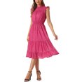 thumbnail image 4 of INSPIRE CHIC Robe en Mousseline pour Femme Sans Manches Taille Smockée Dorée Métallisée Star Robe de Soirée Rose Vif m, 4 of 6