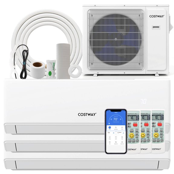 Costway Climatiseur Mini-Split 30k BTU 3 Zones 9k + 12K + 18k BTU 23 SEER2 avec Wi-Fi