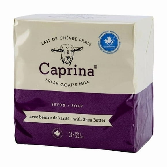 Caprina Savon en Barre au Lait de Chèvre Frais avec Beurre de Karité, Savon en Barre Beurre de Karité 3x90g
