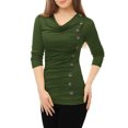 thumbnail image 3 of INSPIRE CHIC Haut Froncé à Col Bénitier pour Femme à Manches Longues avec Boutons Décoratifs pour Tenue Décontractée 2TG Vert, 3 of 6